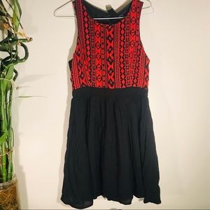 Forever 21 Embroidered Black & Red Dress - M